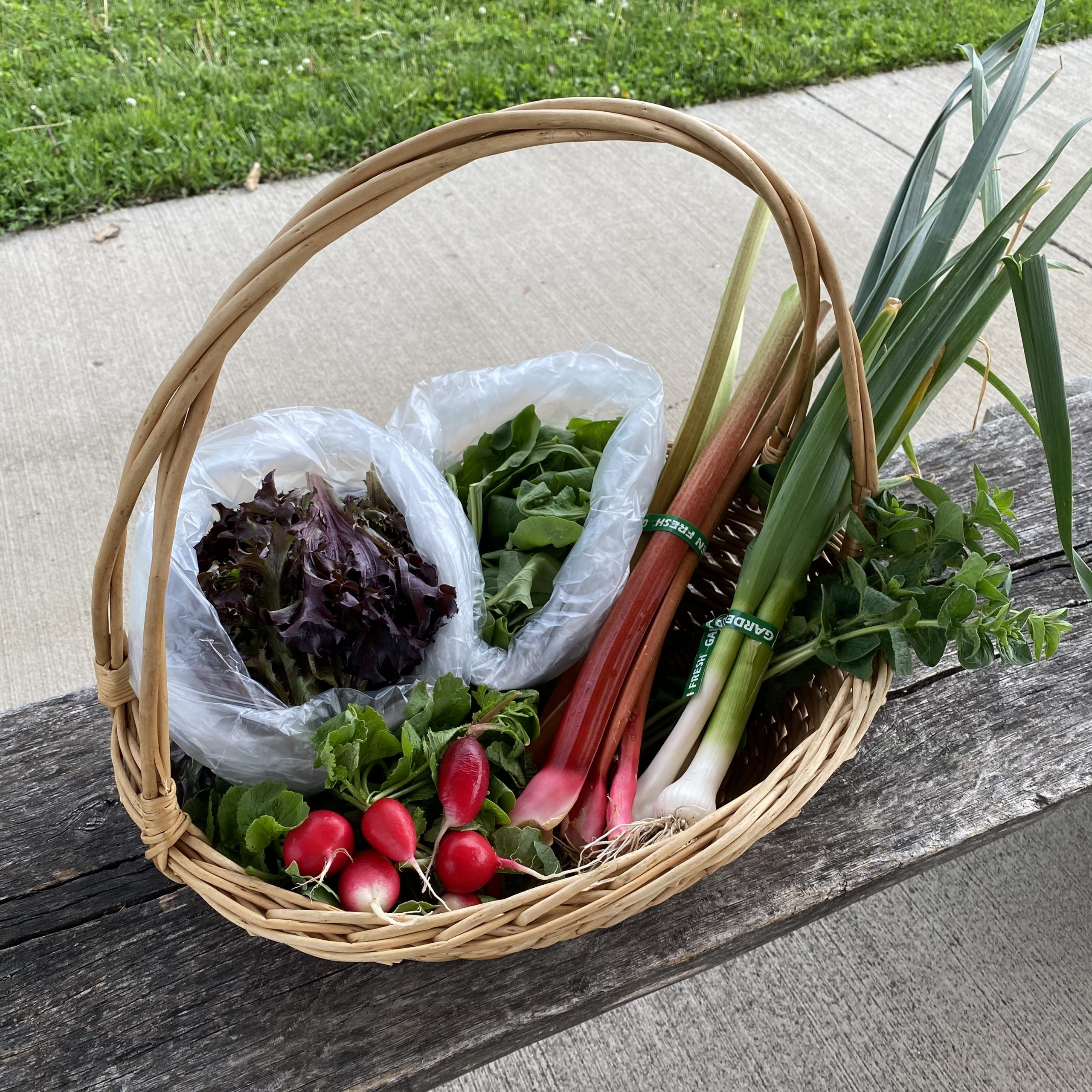 basket of food customers receive at Matthew 25 Cultivate Hope Urban Farm's Community Supported Agriculture