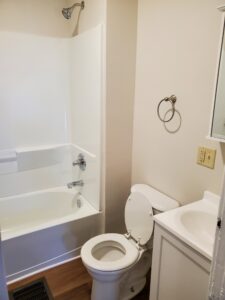 A renovated bathroom in the rental home.