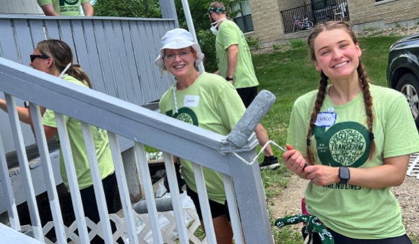 ladies painting porch