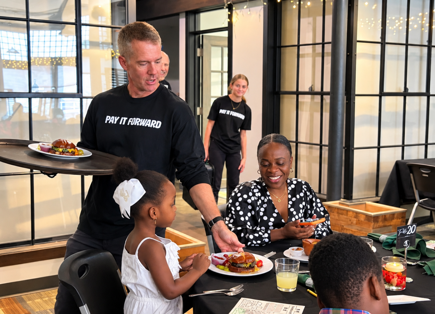 man serving food